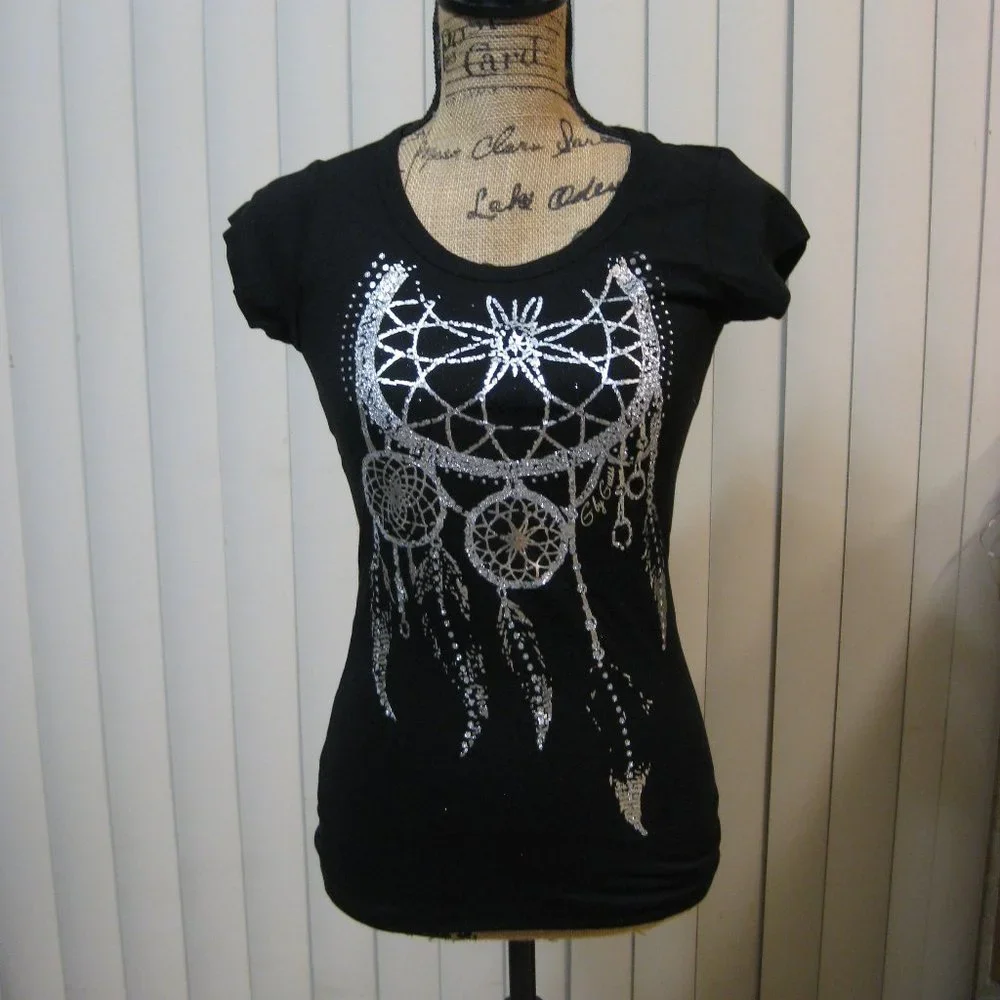 NWT Guess black dreamcatcher graphic t shirt top XS extra small